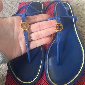 Tory Burch Royal Blue Sandals with Gold Accents